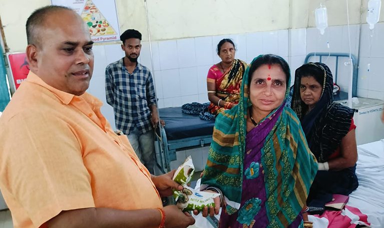 Distribution of OMFED buttermilk among patients at Koksara Hospital by Hon’ble President today